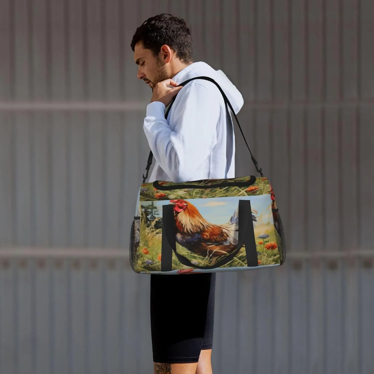 Travel Duffel Bag For Men Women, Watercolor Farm Chicken Rooster Carry On Sport Gym Bag With Shoulder Strap Lightweight Waterproof Weekender Bag Overnight Bag