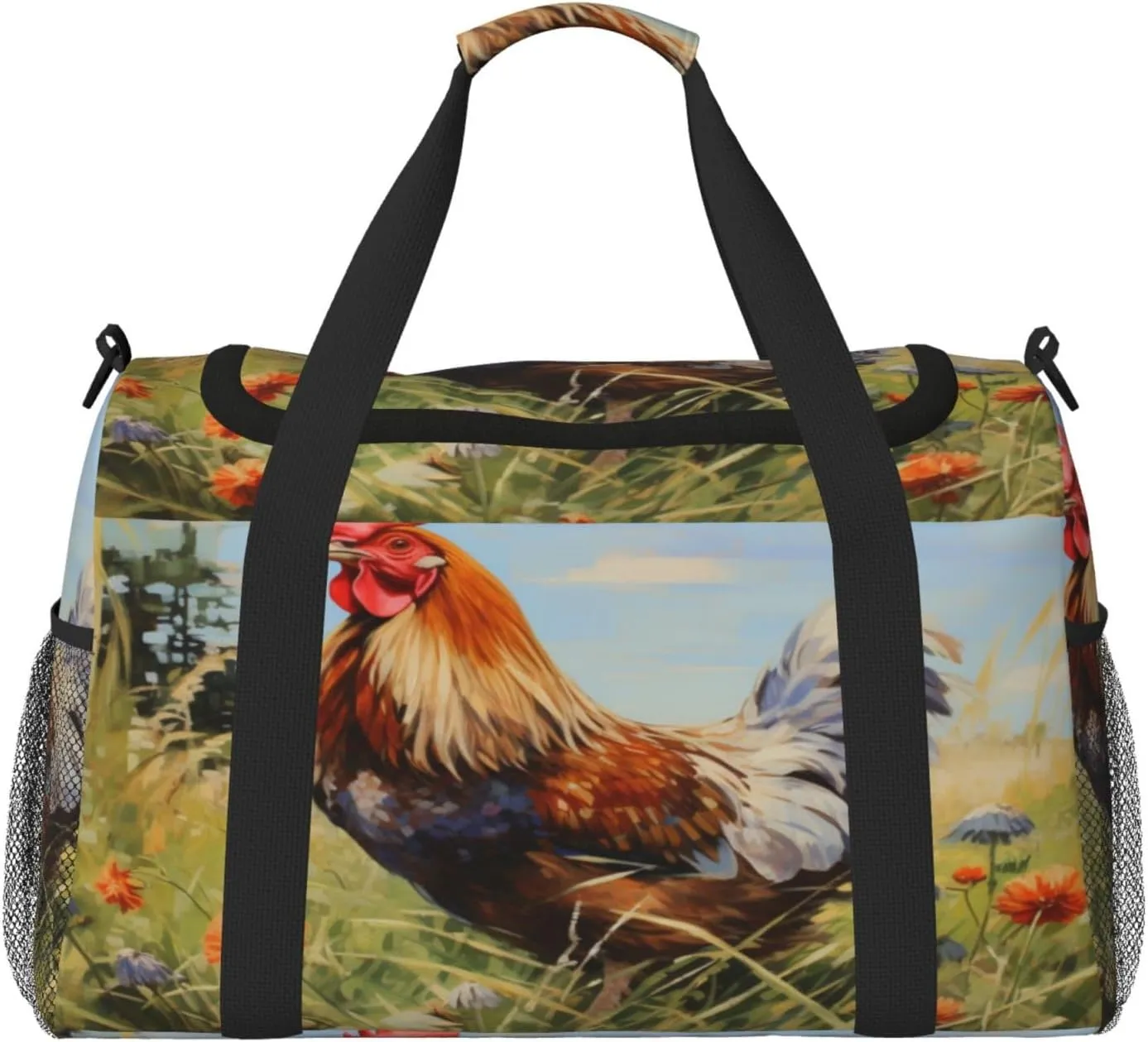 Travel Duffel Bag For Men Women, Watercolor Farm Chicken Rooster Carry On Sport Gym Bag With Shoulder Strap Lightweight Waterproof Weekender Bag Overnight Bag