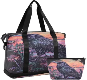 Travel Duffel Bag Mystery Crow Gym Duffel Bag for Men & Women with Shoe & Wet Compartment Shoulder Weekender Overnight Bag