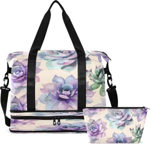 Travel Duffel Bag Purple Flowers Boho Background Gym Duffel Bag for Men & Women with Shoe & Wet Compartment Shoulder Weekender Overnight Bag
