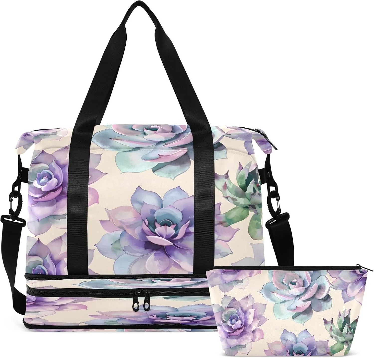 Travel Duffel Bag Purple Flowers Boho Background Gym Duffel Bag for Men & Women with Shoe & Wet Compartment Shoulder Weekender Overnight Bag