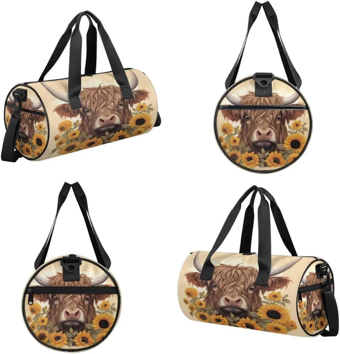 Travel Duffel Bag Sunflower Highland Cow Sports Gym Bag for Womens Mens, Waterproof Weekend Overnight Bags Lightweight Carry on Bags for Airplanes Yoga Dance Beach Swim Hospital Holdalls,A-140