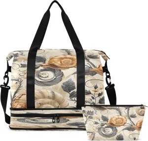Travel Duffel Bag Vintage Snail Pattern Gym Duffel Bag for Men & Women with Shoe & Wet Compartment Shoulder Weekender Overnight Bag