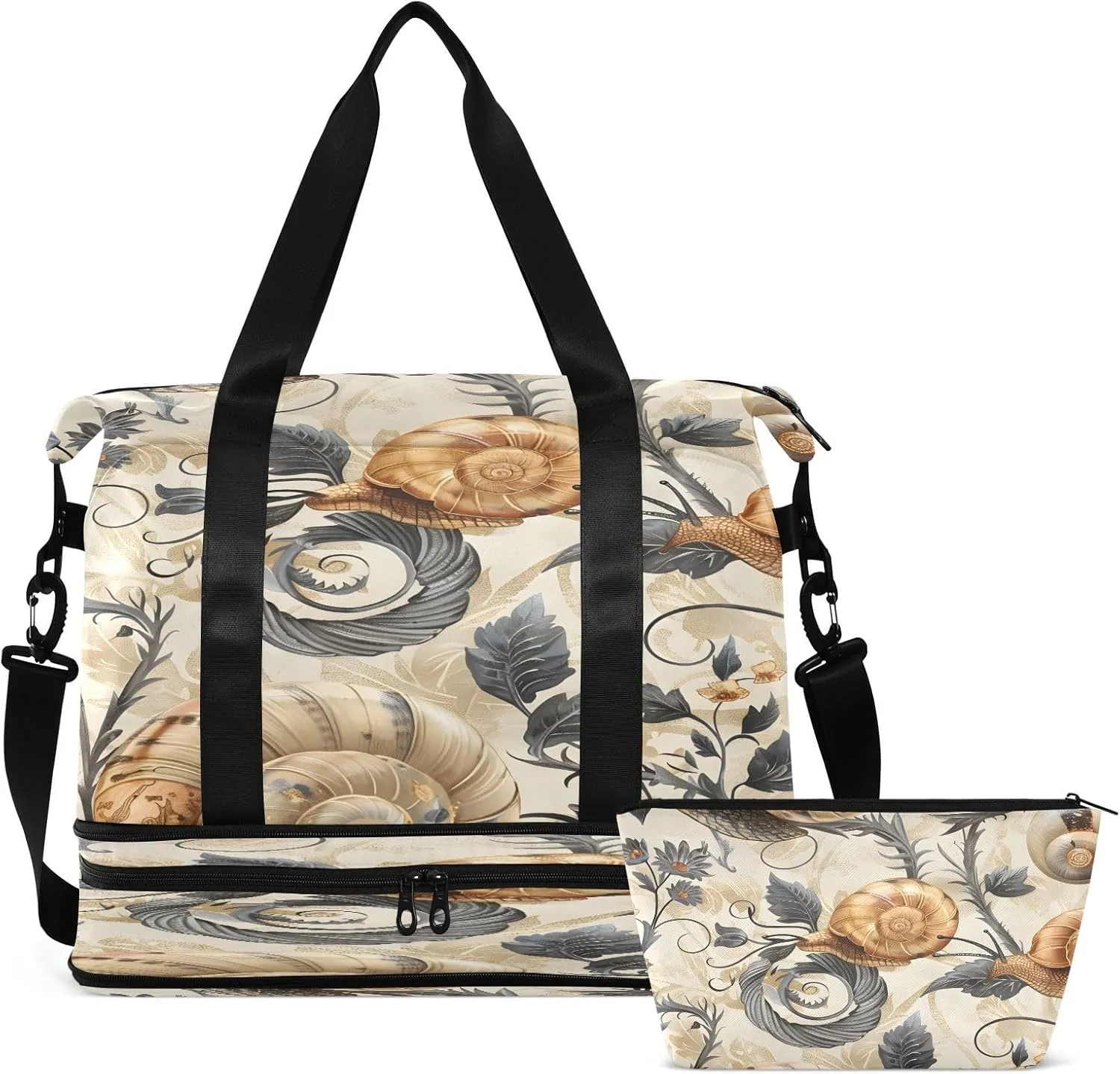 Travel Duffel Bag Vintage Snail Pattern Gym Duffel Bag for Men & Women with Shoe & Wet Compartment Shoulder Weekender Overnight Bag