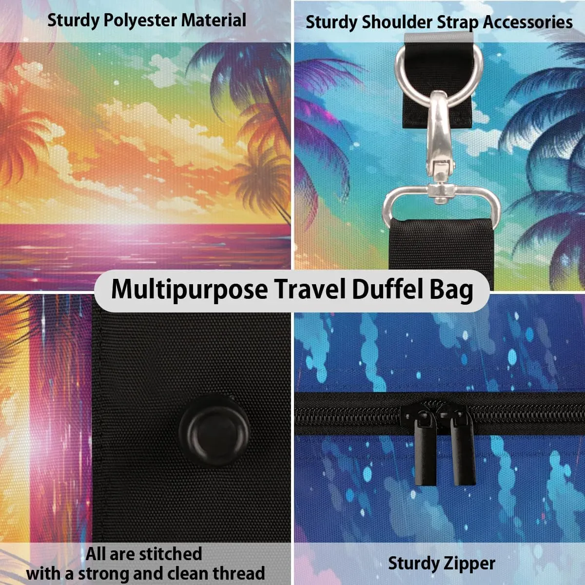 Travel Duffle Bag Beach Palm Tree Gym Bags for Men Women Travel Duffel Bags with Adjustable Shoulder Strap Carry On Weekender Bag