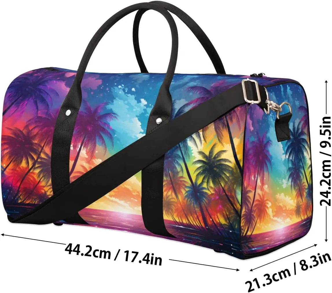 Travel Duffle Bag Beach Palm Tree Gym Bags for Men Women Travel Duffel Bags with Adjustable Shoulder Strap Carry On Weekender Bag