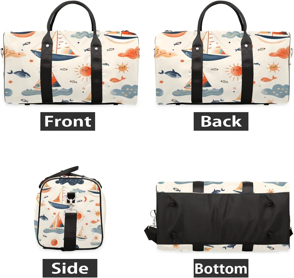 Travel Duffle Bag Boats Fish Sun Gym Bags for Men Women Travel Duffel Bags with Adjustable Shoulder Strap Carry On Weekender Bag