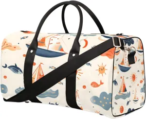 Travel Duffle Bag Boats Fish Sun Gym Bags for Men Women Travel Duffel Bags with Adjustable Shoulder Strap Carry On Weekender Bag