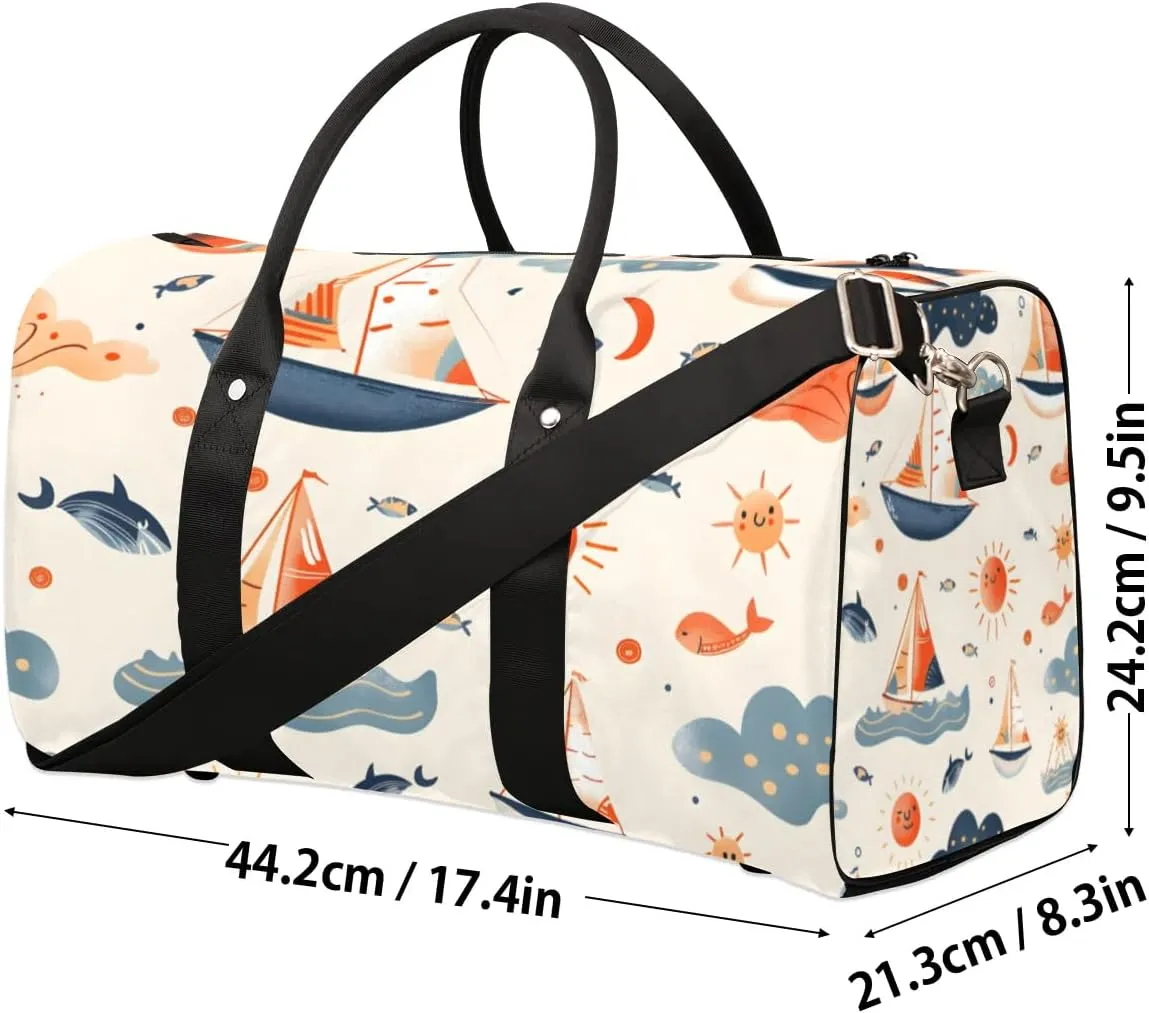 Travel Duffle Bag Boats Fish Sun Gym Bags for Men Women Travel Duffel Bags with Adjustable Shoulder Strap Carry On Weekender Bag