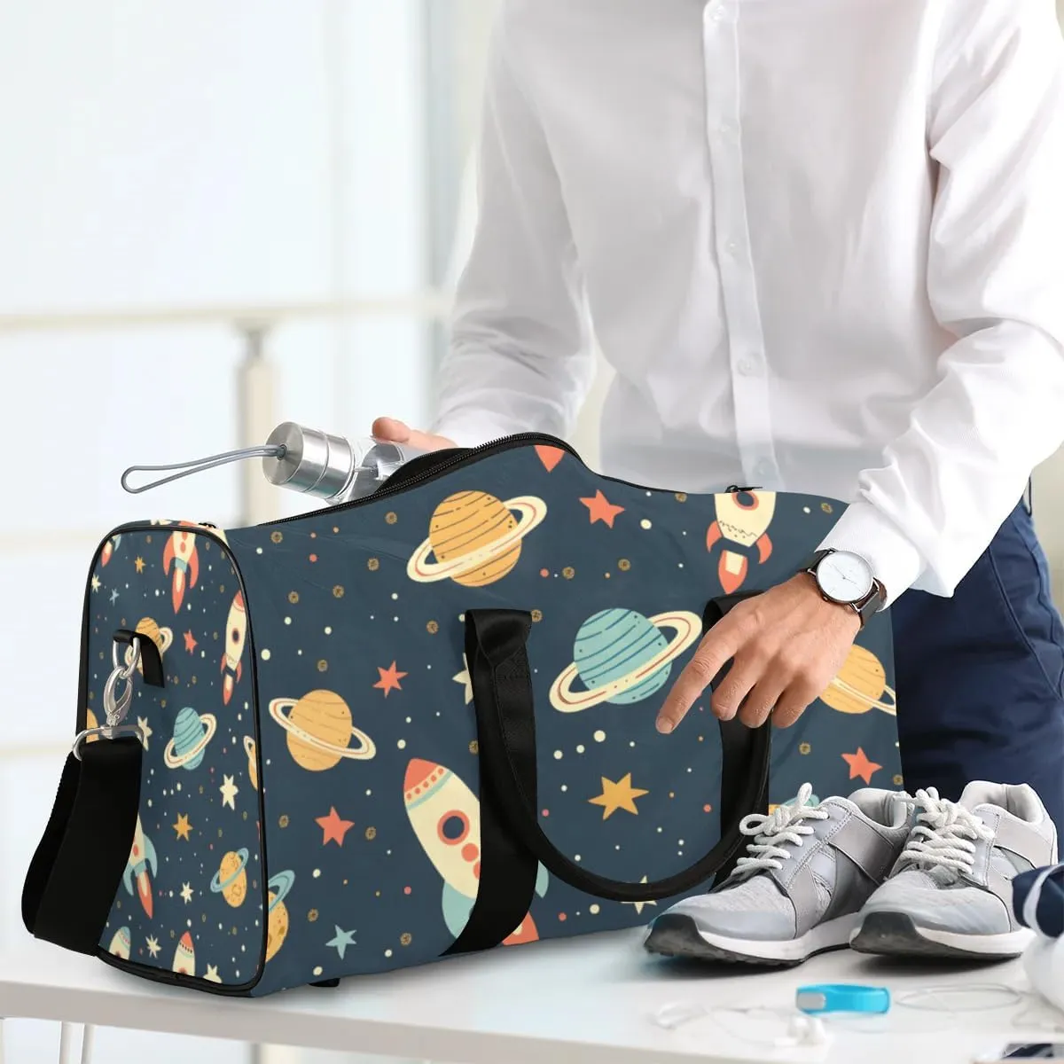 Travel Duffle Bag Cartoon Planet Star Gym Bags for Men Women Travel Duffel Bags with Adjustable Shoulder Strap Carry On Weekender Bag