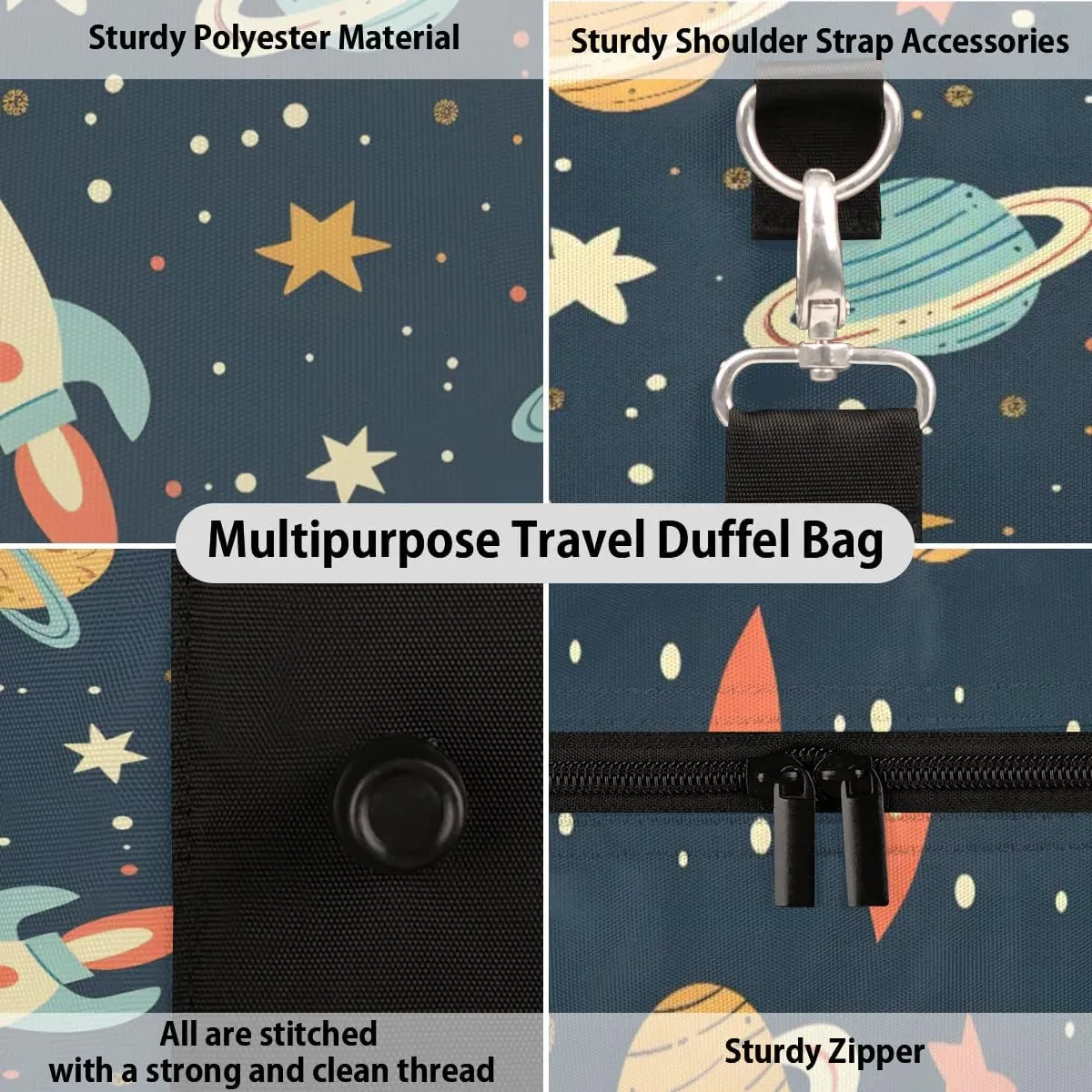 Travel Duffle Bag Cartoon Planet Star Gym Bags for Men Women Travel Duffel Bags with Adjustable Shoulder Strap Carry On Weekender Bag