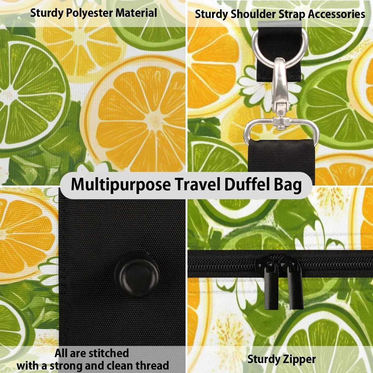 Travel Duffle Bag Lemon Slice Daisy Gym Bags for Men Women Travel Duffel Bags with Adjustable Shoulder Strap Carry On Weekender Bag