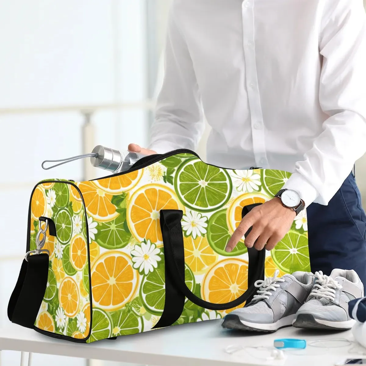 Travel Duffle Bag Lemon Slice Daisy Gym Bags for Men Women Travel Duffel Bags with Adjustable Shoulder Strap Carry On Weekender Bag