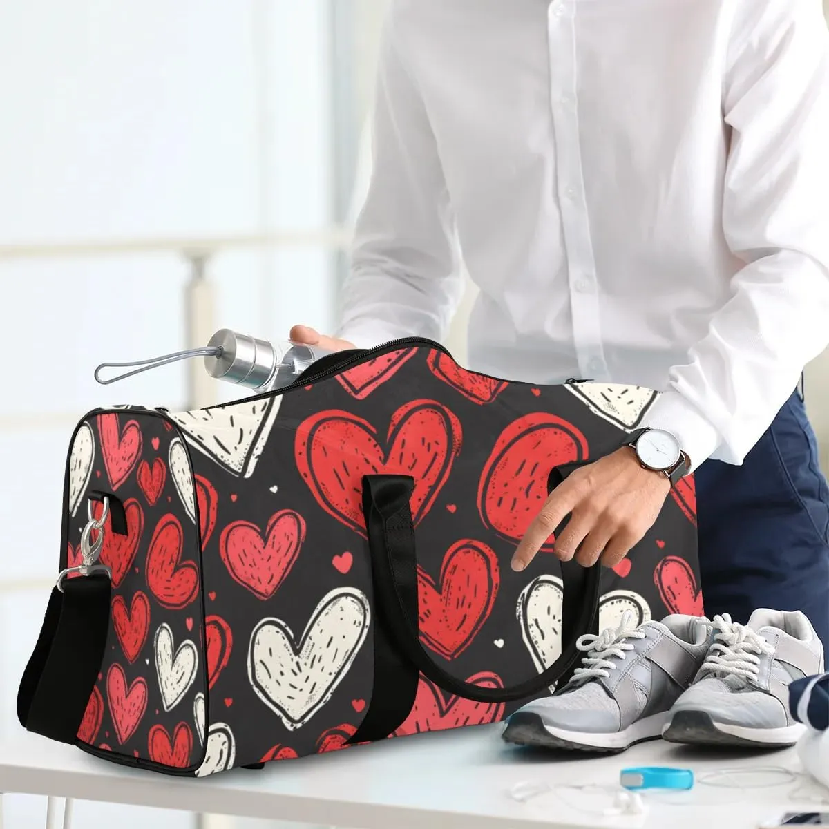 Travel Duffle Bag Love Heart Theme Gym Bags for Men Women Travel Duffel Bags with Adjustable Shoulder Strap Carry On Weekender Bag
