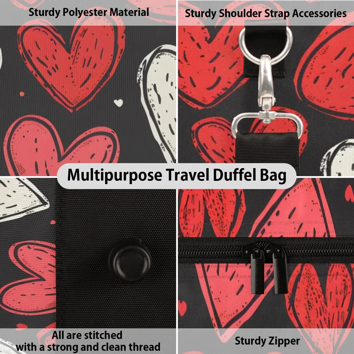 Travel Duffle Bag Love Heart Theme Gym Bags for Men Women Travel Duffel Bags with Adjustable Shoulder Strap Carry On Weekender Bag