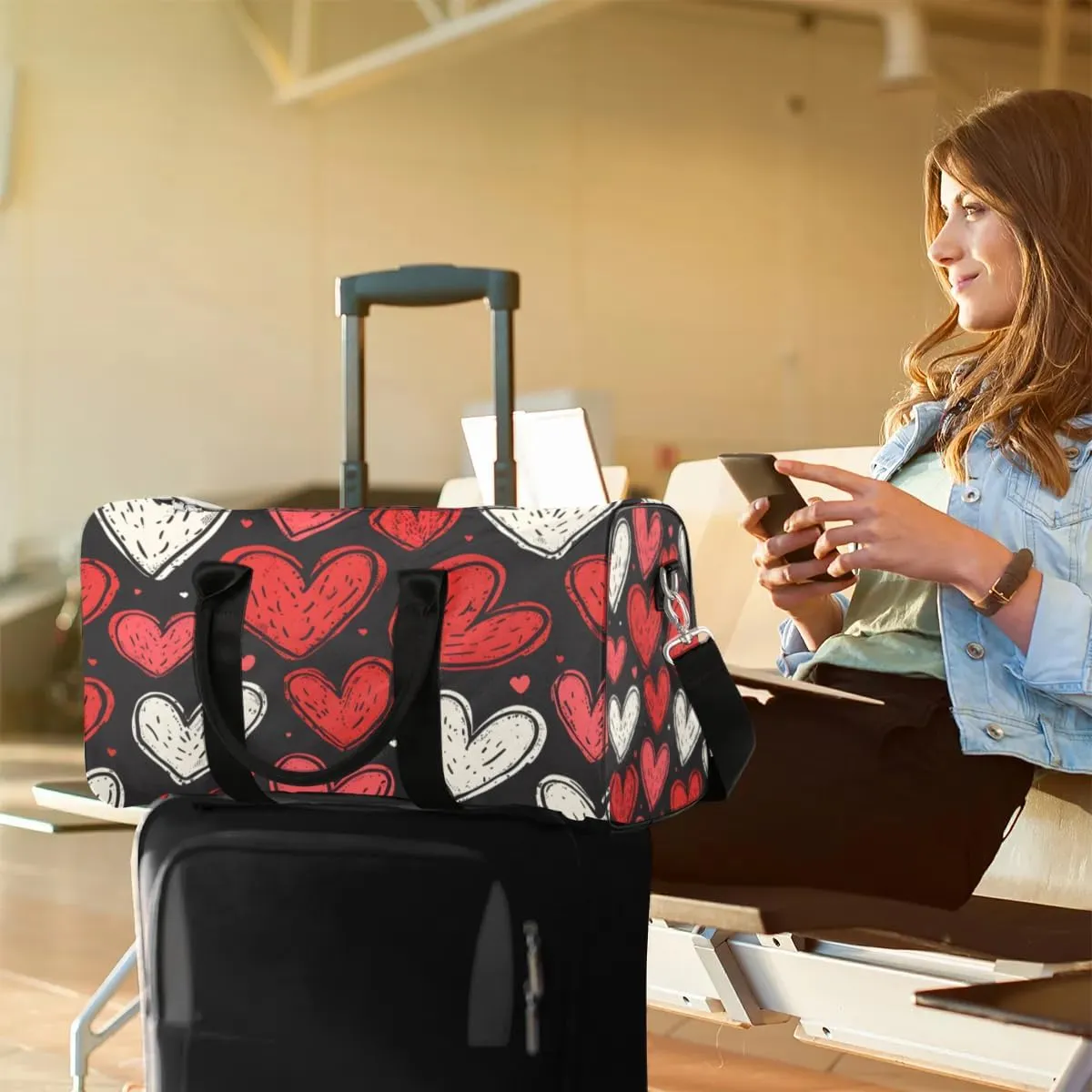 Travel Duffle Bag Love Heart Theme Gym Bags for Men Women Travel Duffel Bags with Adjustable Shoulder Strap Carry On Weekender Bag