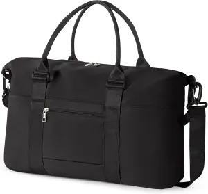 Travel Duffle Bag, Waterproof Weekender Bag for Women, Lightweight Carry on Sport Gym Bag for Women, Overnight Tote Luggage Bag with Trollery Sleeve (Black)