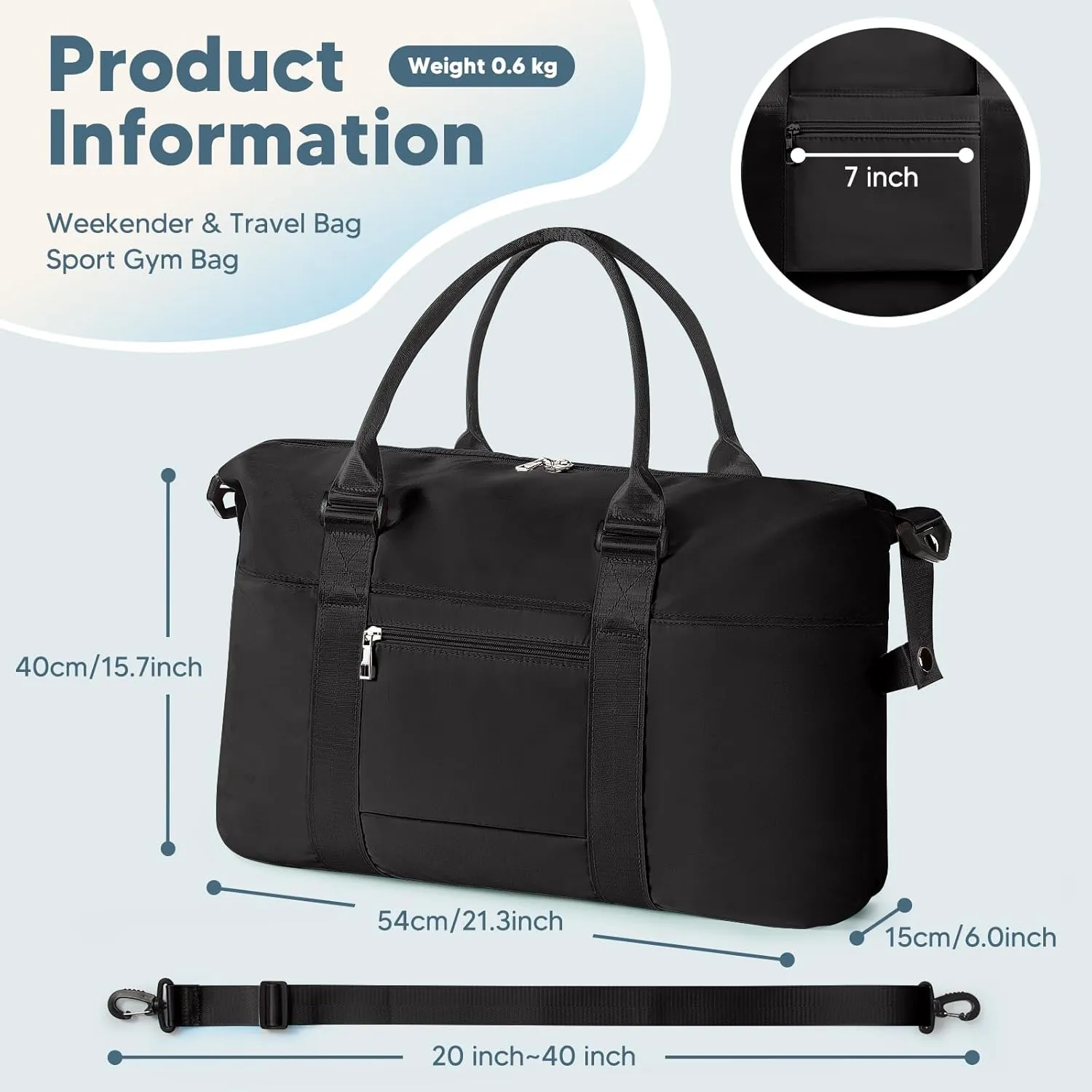 Travel Duffle Bag, Waterproof Weekender Bag for Women, Lightweight Carry on Sport Gym Bag for Women, Overnight Tote Luggage Bag with Trollery Sleeve (Black)