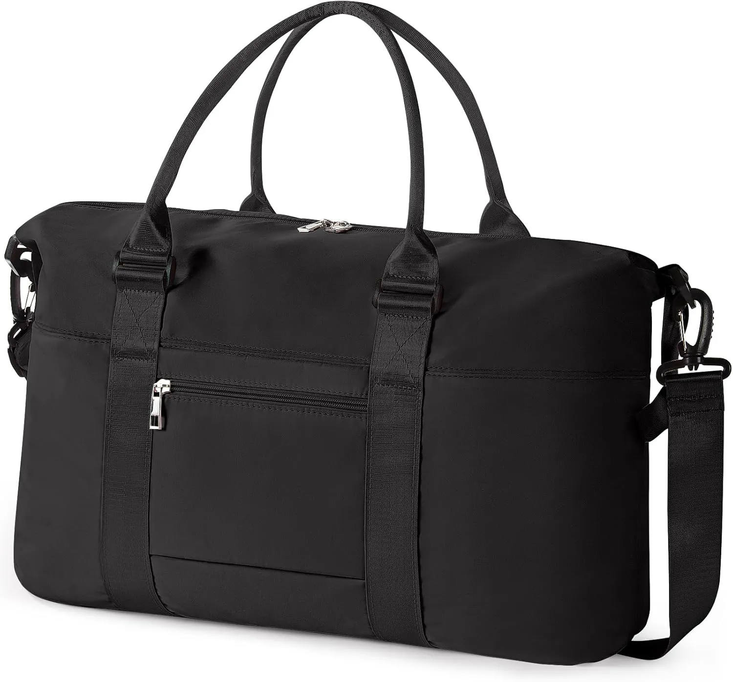Travel Duffle Bag, Waterproof Weekender Bag for Women, Lightweight Carry on Sport Gym Bag for Women, Overnight Tote Luggage Bag with Trollery Sleeve (Black)