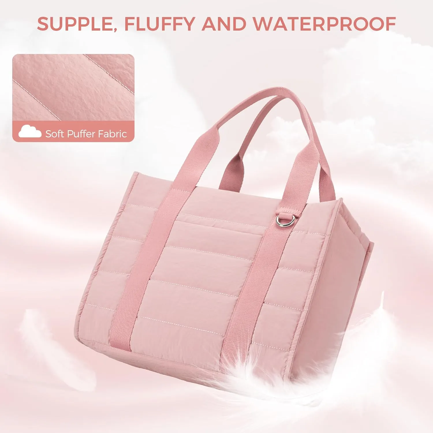 Travel Tote Bag for Women Puffer Crossbody Bags with Zipper Quilted Gym Tote Nylon Overnight Work Purse Shoulder Handbag