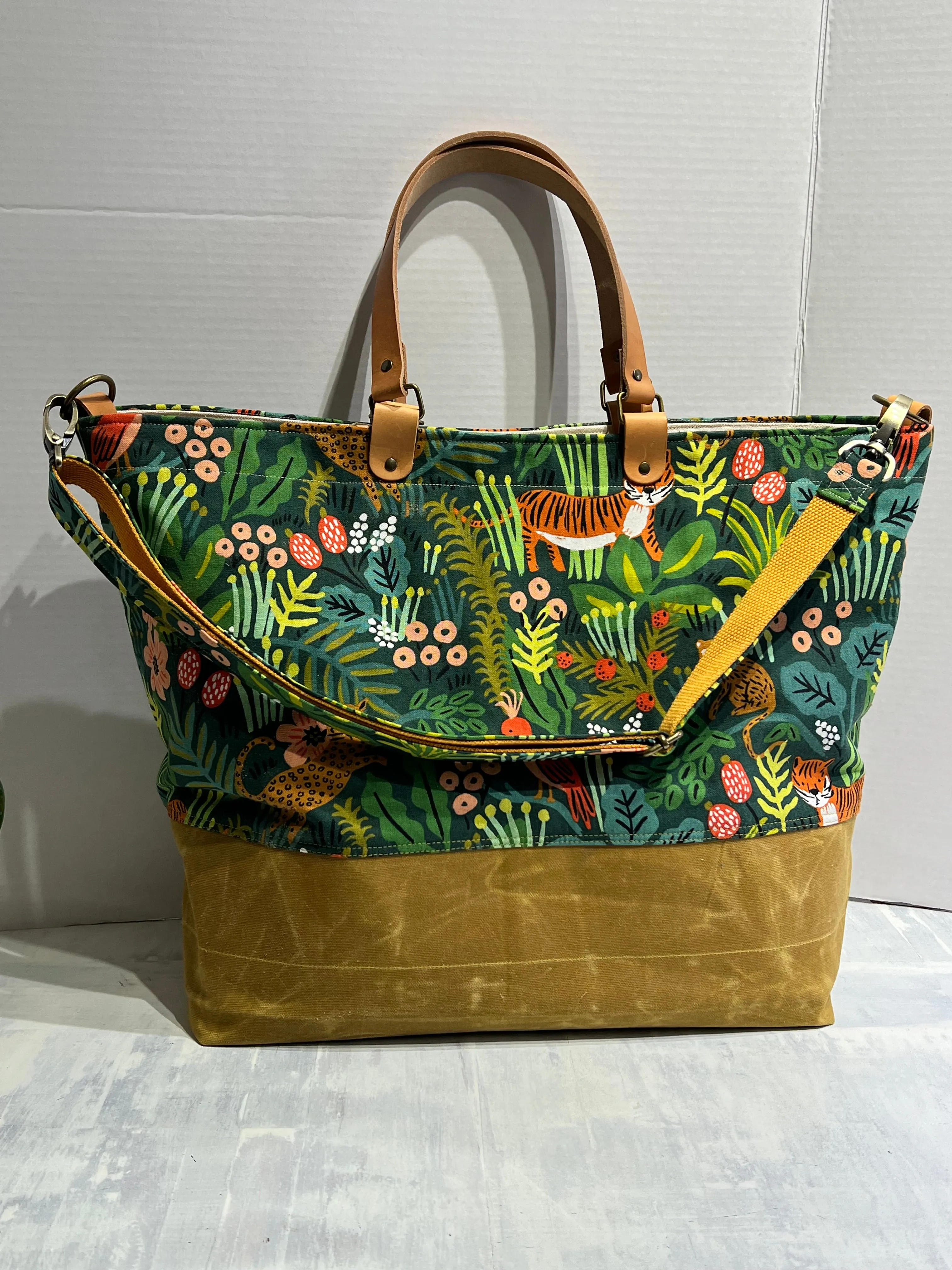 Traveller Tote, Rifle Paper Co Jungle Hunter, Hand Waxed Canvas Set with Zipper Pouch
