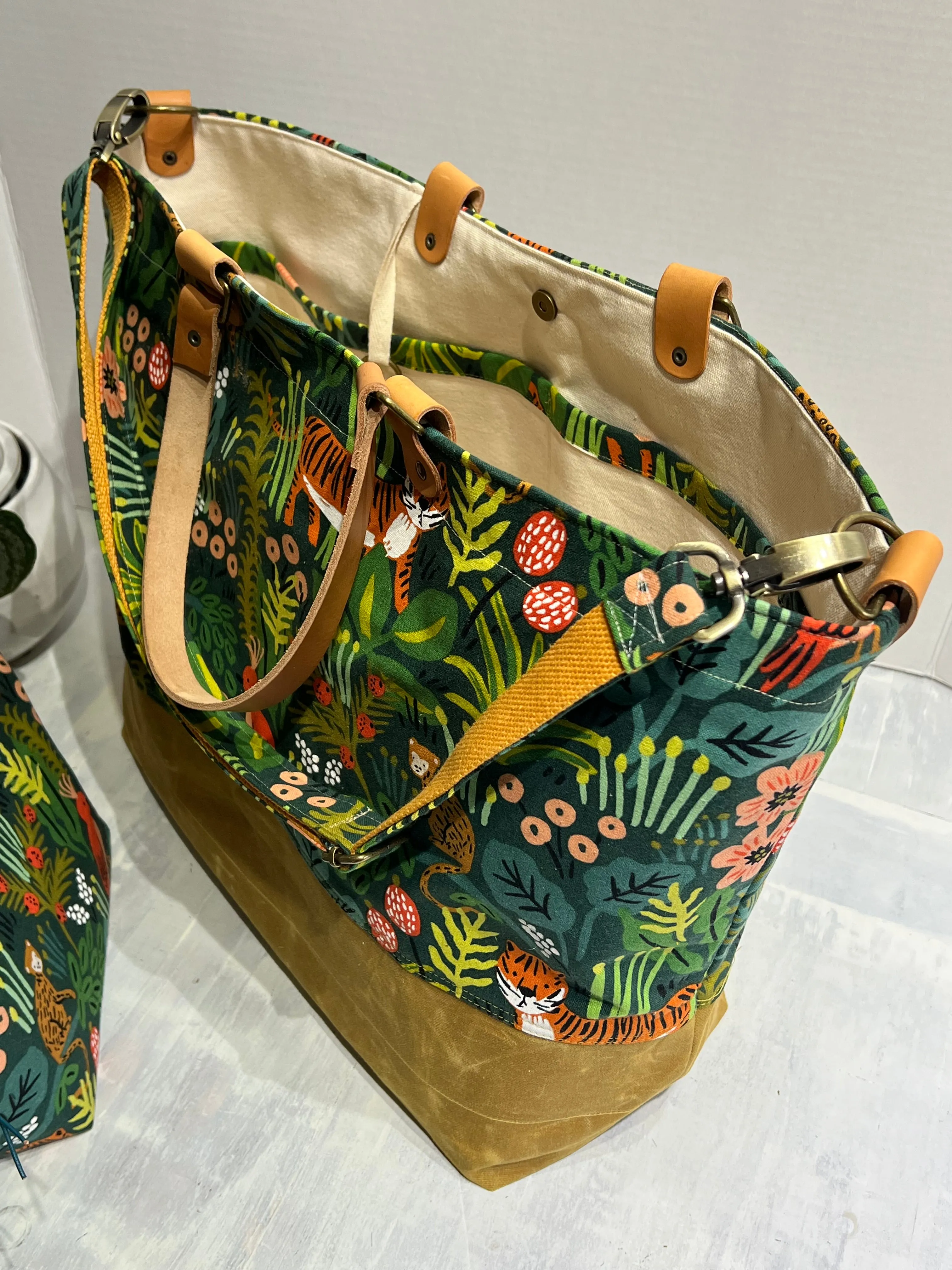 Traveller Tote, Rifle Paper Co Jungle Hunter, Hand Waxed Canvas Set with Zipper Pouch