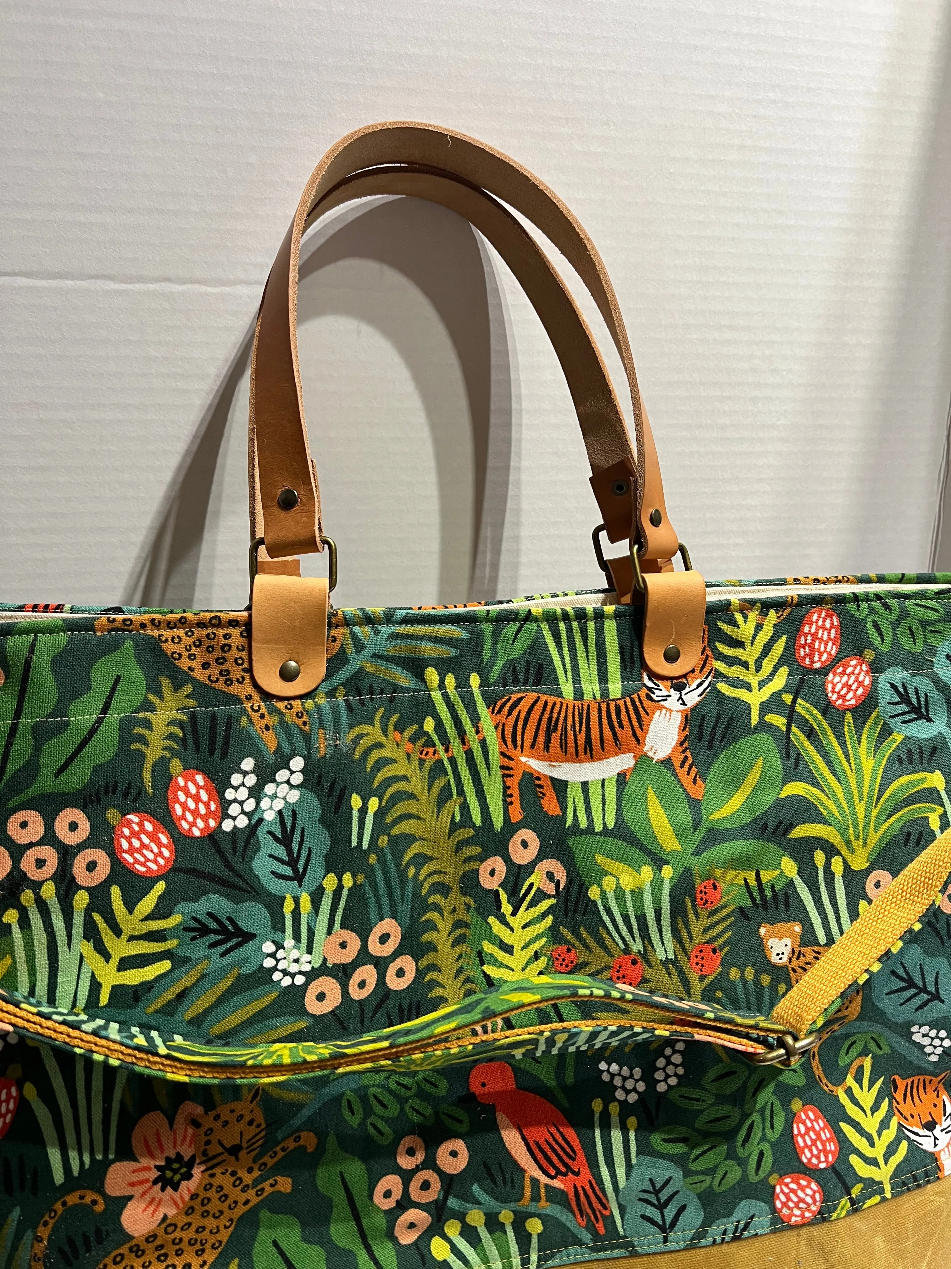 Traveller Tote, Rifle Paper Co Jungle Hunter, Hand Waxed Canvas Set with Zipper Pouch
