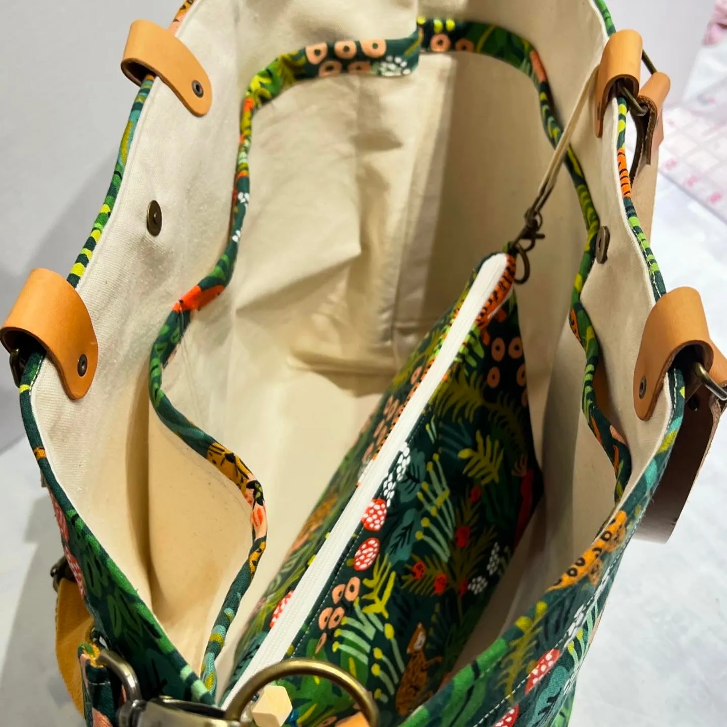 Traveller Tote, Rifle Paper Co Jungle Hunter, Hand Waxed Canvas Set with Zipper Pouch