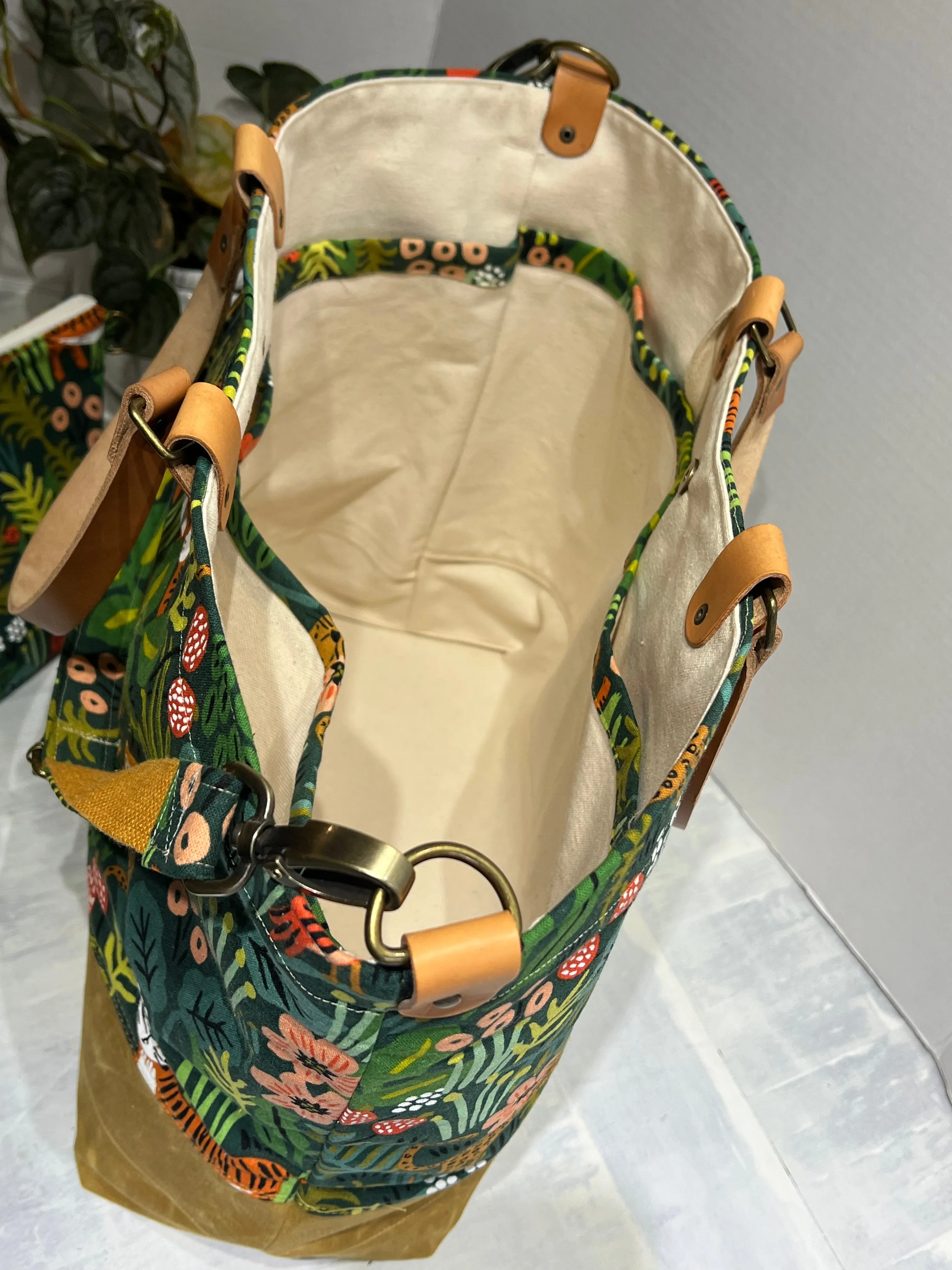 Traveller Tote, Rifle Paper Co Jungle Hunter, Hand Waxed Canvas Set with Zipper Pouch