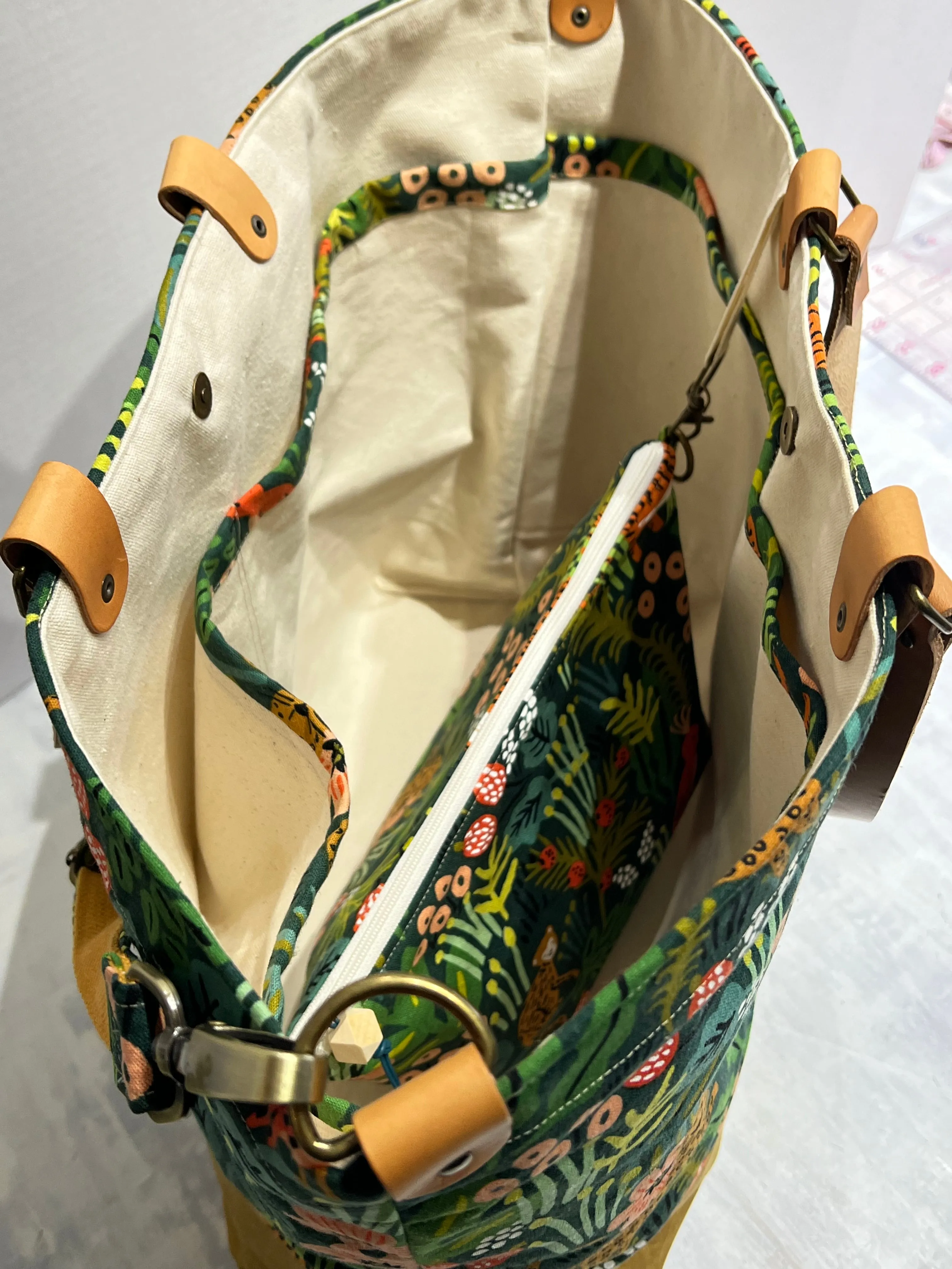 Traveller Tote, Rifle Paper Co Jungle Hunter, Hand Waxed Canvas Set with Zipper Pouch