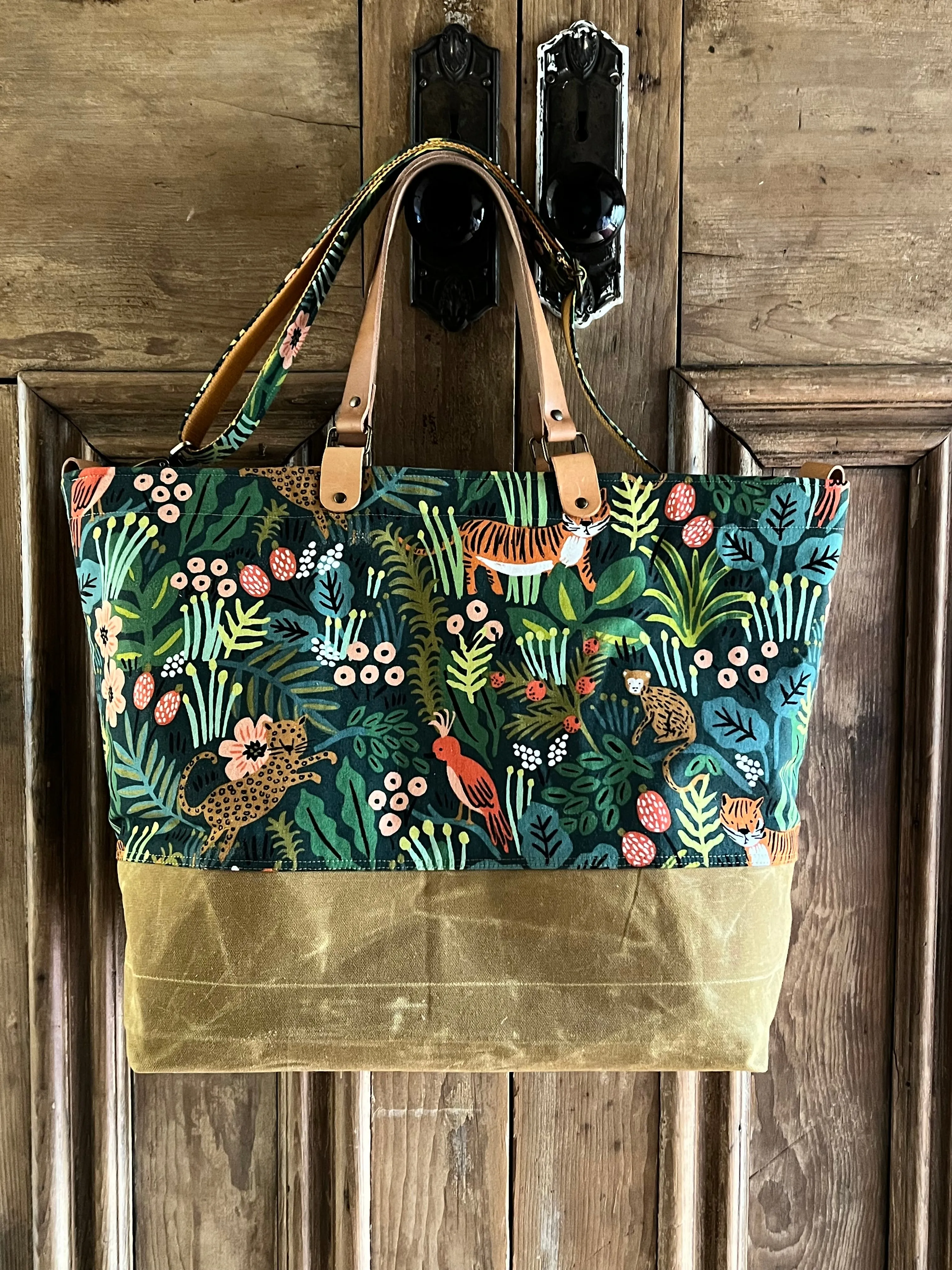Traveller Tote, Rifle Paper Co Jungle Hunter, Hand Waxed Canvas Set with Zipper Pouch