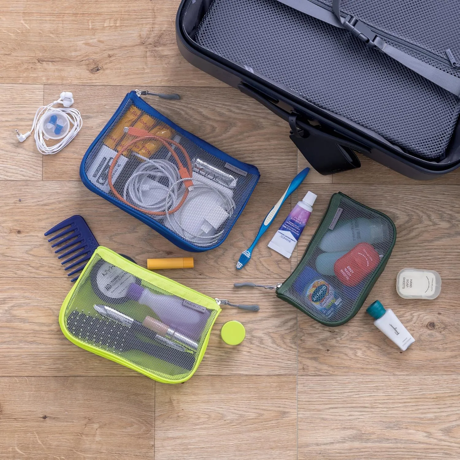 Travelon Set of 3 Assorted Piped Pouches