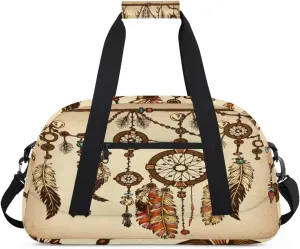 Tribe Dreamcatcher Gym Duffel Bag for Men Women Ethnic Feather Sports Tote Bag with Adjustable Shoulder Strap for Dance Gymnastics Traveling Outdoor Camping Overnight Stay