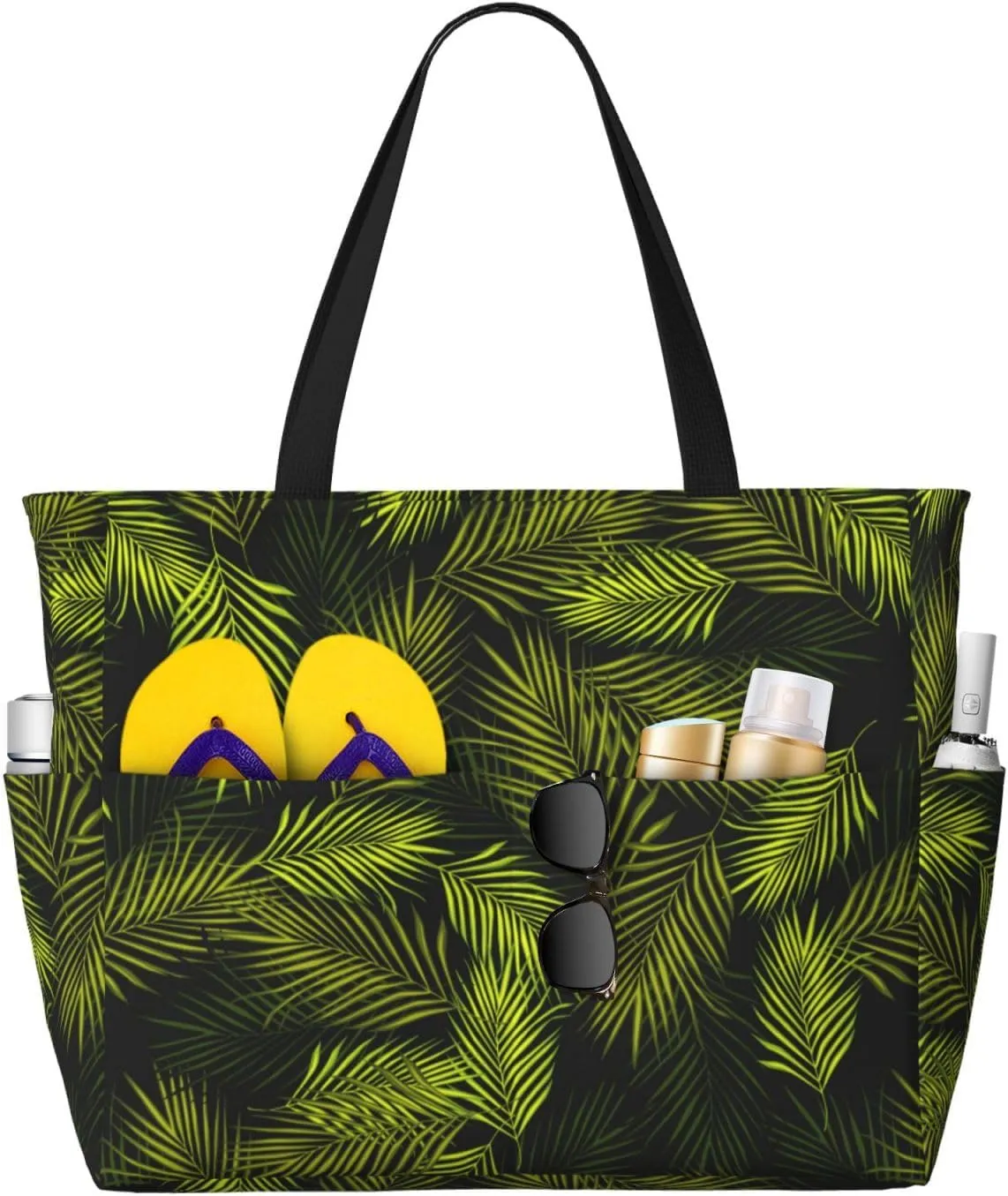 Tropical Palm Leaves Fern Leaf Large Beach Tote Bag for Women Extra Large Capacity Waterproof Sandproof Pool Bag Suitable for Gym Swimming Pool Travel Groceries