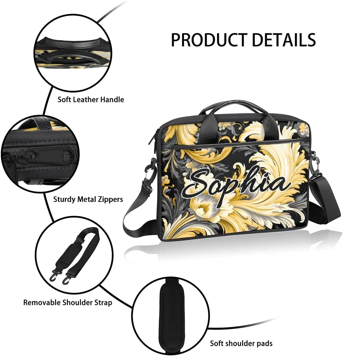 TropicalLife Personalized Laptop Bag 15 Inch Custom Sleeve Case with Handle Shoulder Strap Computer Messenger Bag