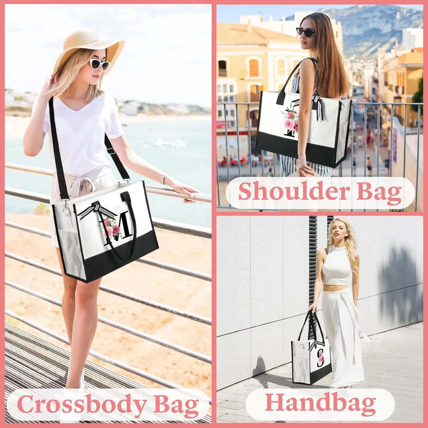 TRSODD Birthday Gifts for Women Mothers Day Gifts for Mom Wife Grandma Daughter Sister Friends Initial Tote Bag and Makeup Bag W