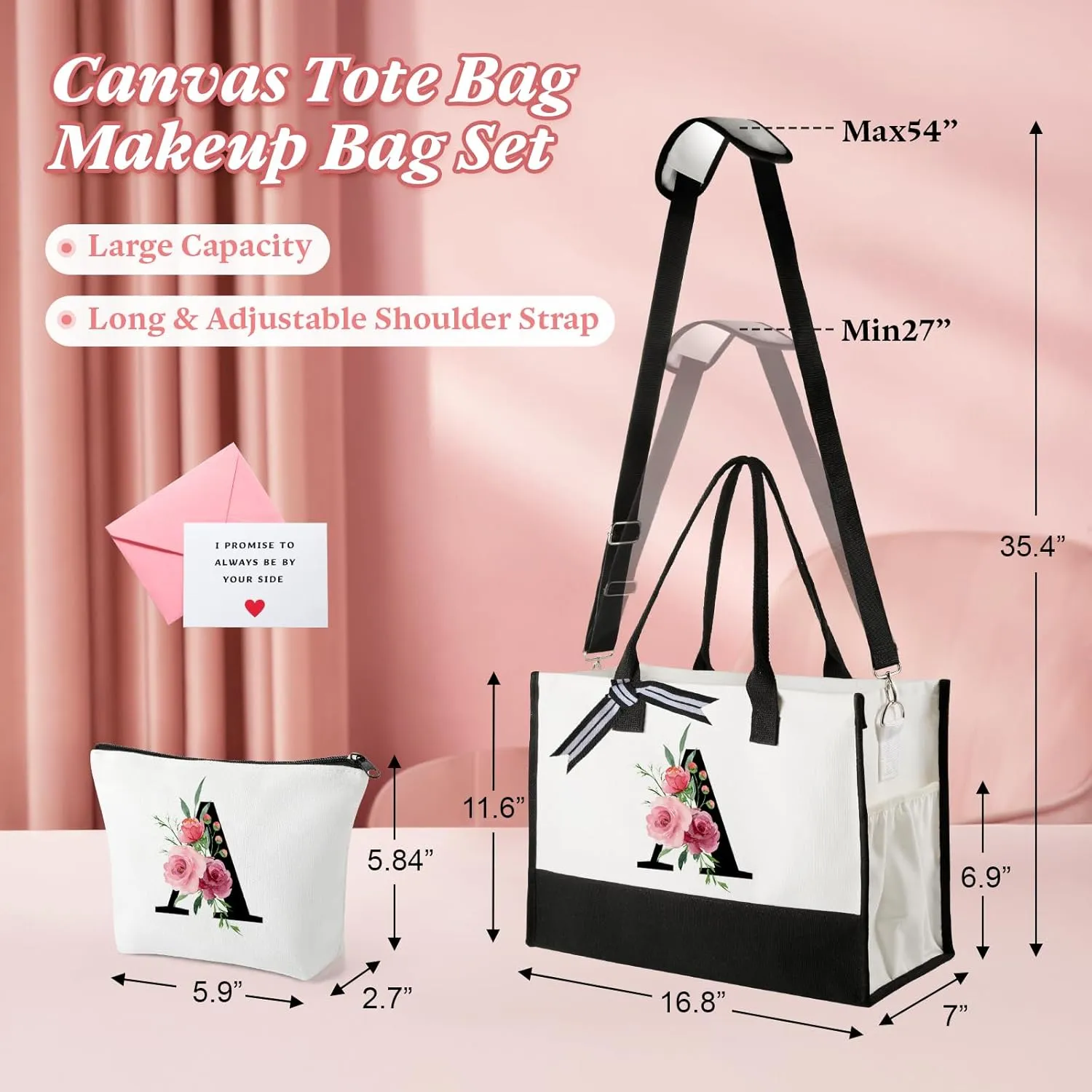 TRSODD Birthday Gifts for Women Mothers Day Gifts for Mom Wife Grandma Daughter Sister Friends Initial Tote Bag and Makeup Bag W