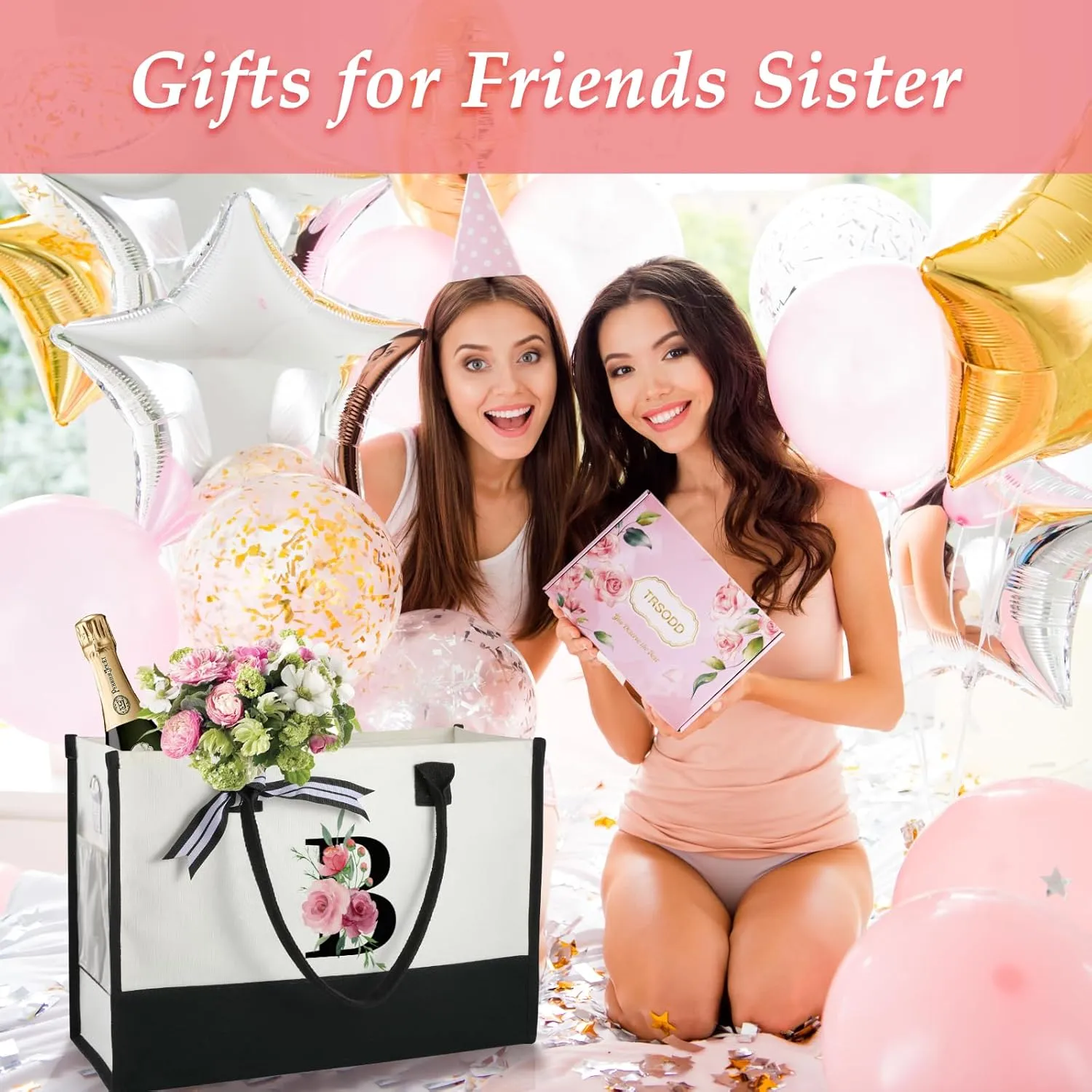 TRSODD Birthday Gifts for Women Mothers Day Gifts for Mom Wife Grandma Daughter Sister Friends Initial Tote Bag and Makeup Bag W