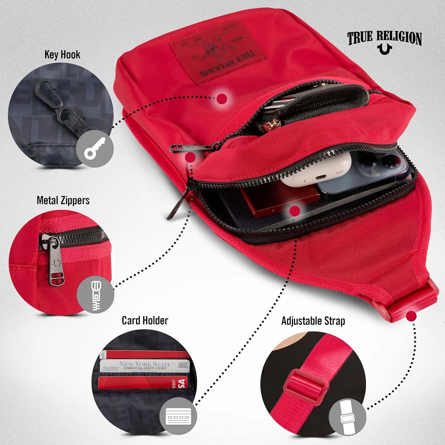 True Religion Crossbody Bags for Women & Men, Sling Bag for Men, Women Cross Body Bag, Sling Backpack Travel Bag Travel Purse