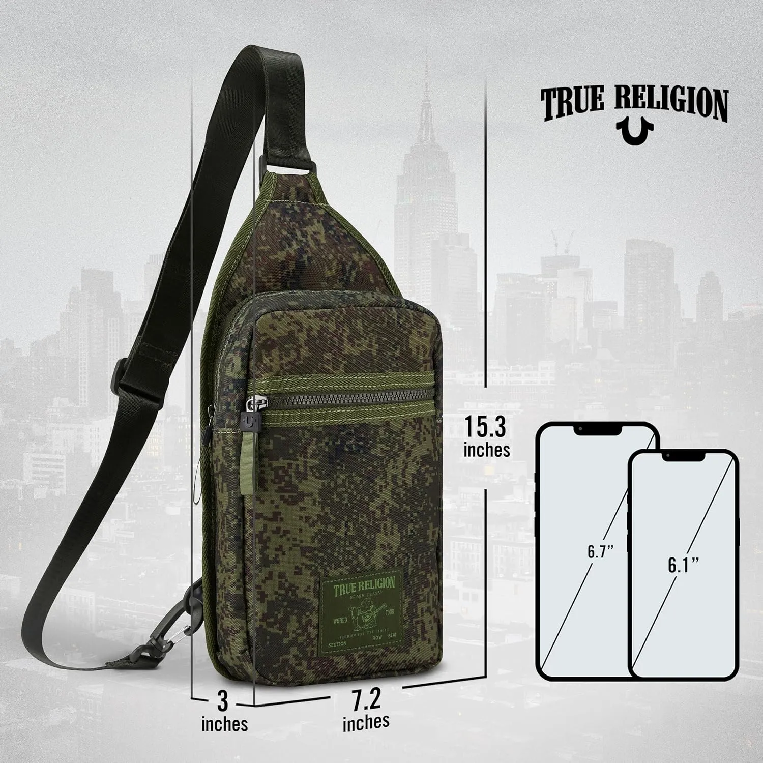 True Religion Crossbody Bags for Women & Men, Sling Bag for Men, Women Cross Body Bag, Sling Backpack Travel Bag Travel Purse