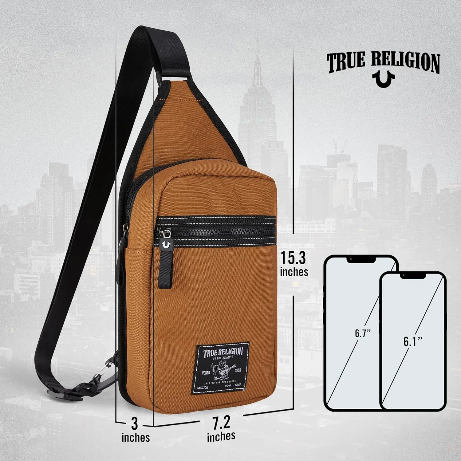 True Religion Crossbody Bags for Women & Men, Sling Bag for Men, Women Cross Body Bag, Sling Backpack Travel Bag Travel Purse