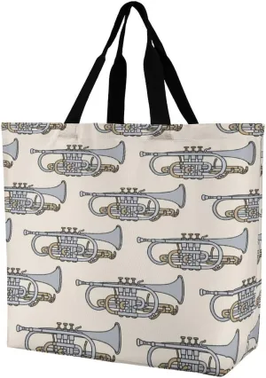 Trumpet Instrument Women's Shoulder Shopping Bags Foldable Tote Bag Large Capacity Handbag for Work Travel