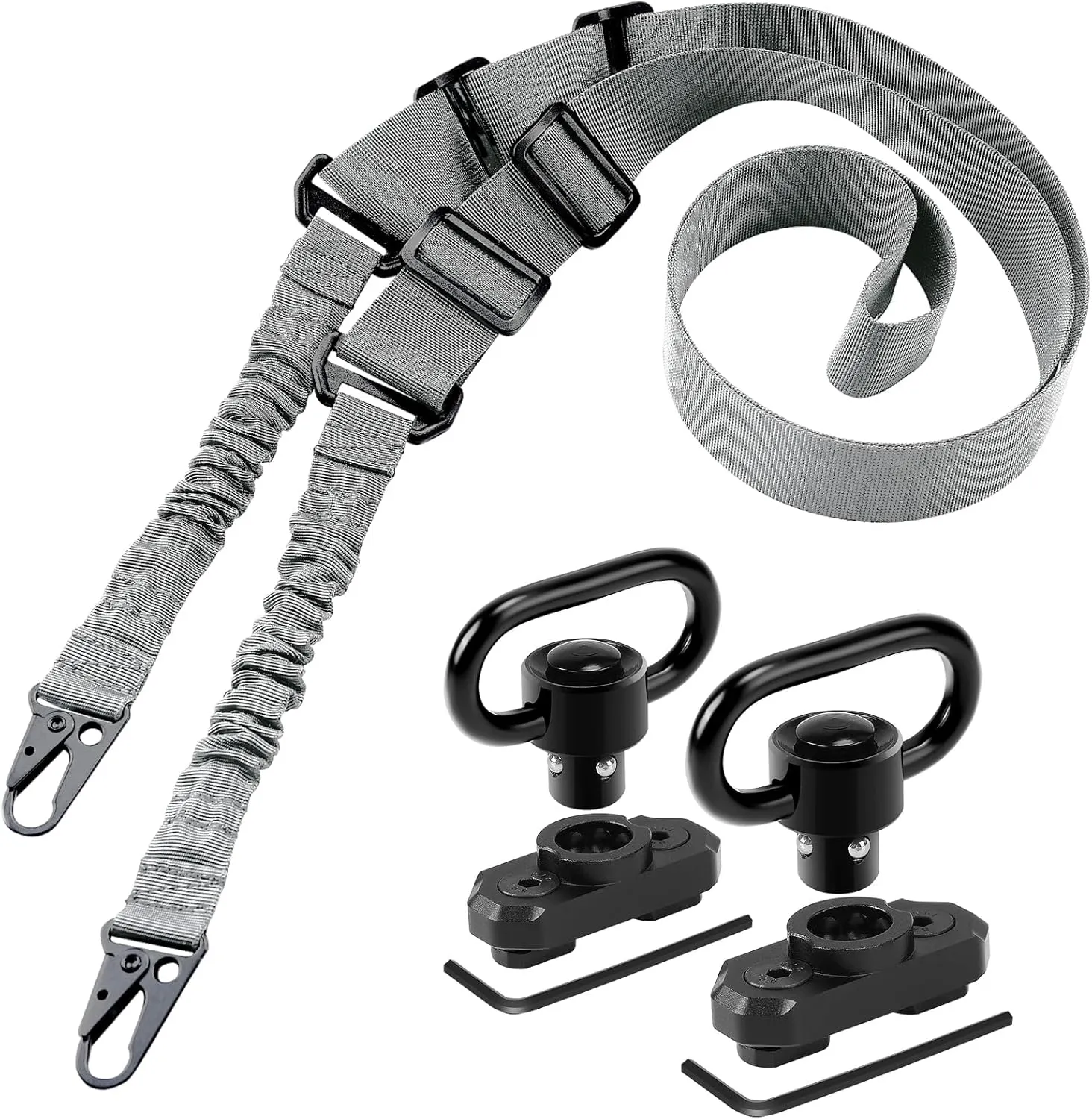Two Point Traditional Sling with Mounts - Adjustable Extra Long Two Point Traditional Sling with 2 Pack 1.25" QD Sling Rail Swivel Mounts for Mlock