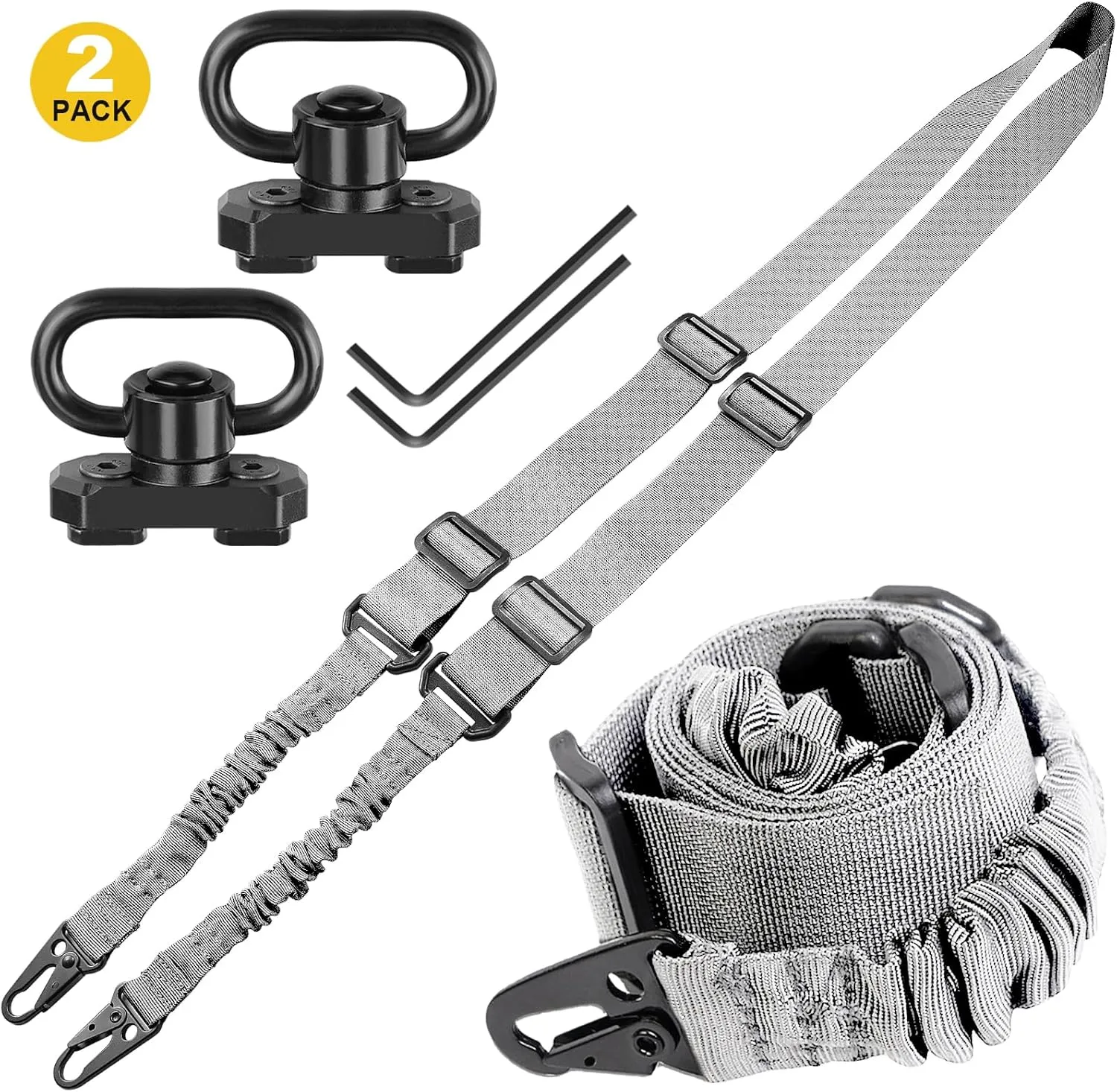 Two Point Traditional Sling with Mounts - Adjustable Extra Long Two Point Traditional Sling with 2 Pack 1.25" QD Sling Rail Swivel Mounts for Mlock