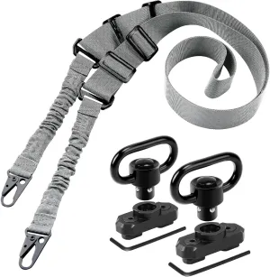 Two Point Traditional Sling with Mounts - Adjustable Extra Long Two Point Traditional Sling with 2 Pack 1.25" QD Sling Rail Swivel Mounts for Mlock