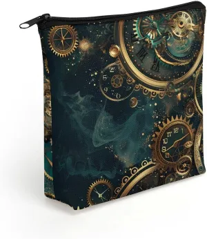 Two Steampunk Clocks with Gears Makeup Bag Print Cosmetic Bags Purse Organizer Pouch for Women Men