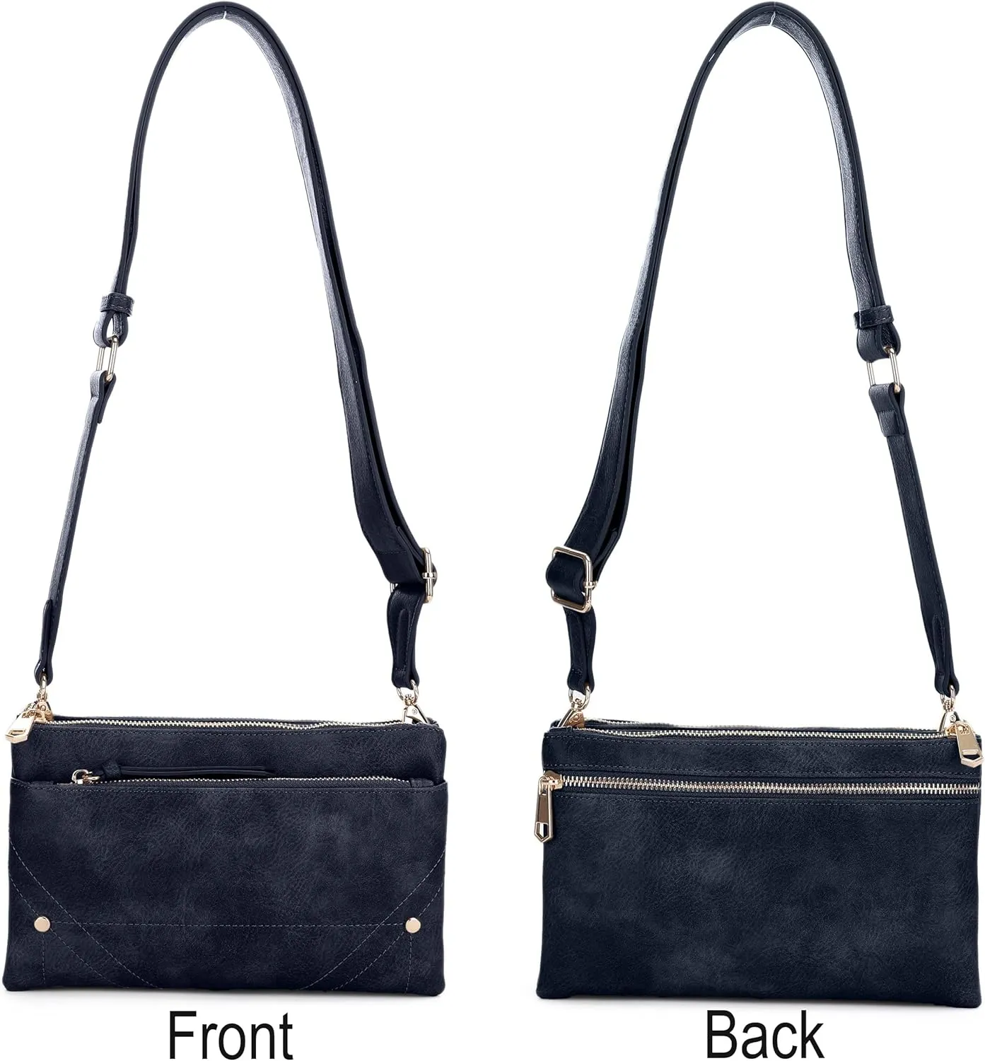 Two-Tone Multi-Compartment Crossbody Bag with Adjustable Detachable Strap, Gold Hardware, and Stitched Detailing