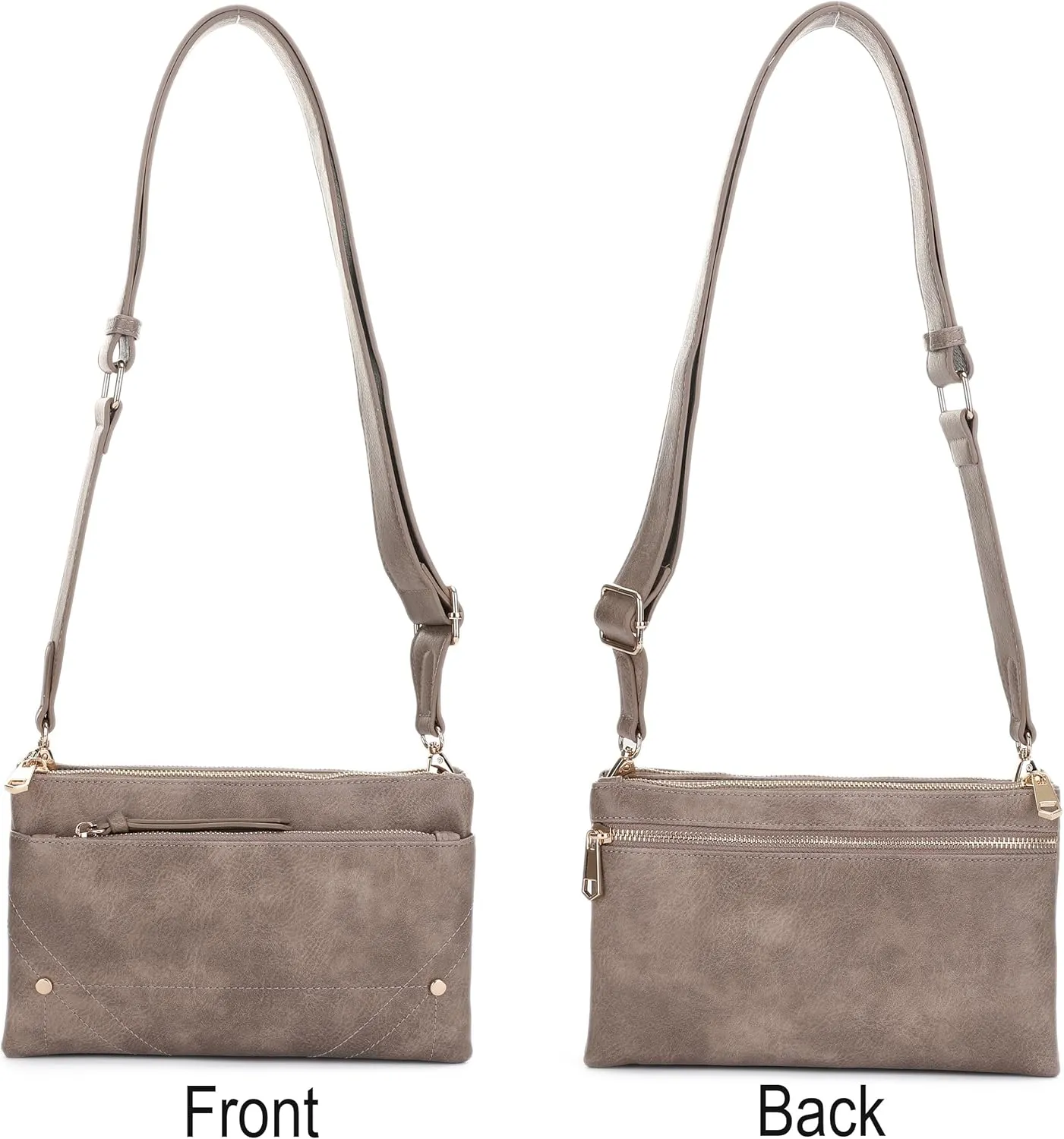 Two-Tone Multi-Compartment Crossbody Bag with Adjustable Detachable Strap, Gold Hardware, and Stitched Detailing
