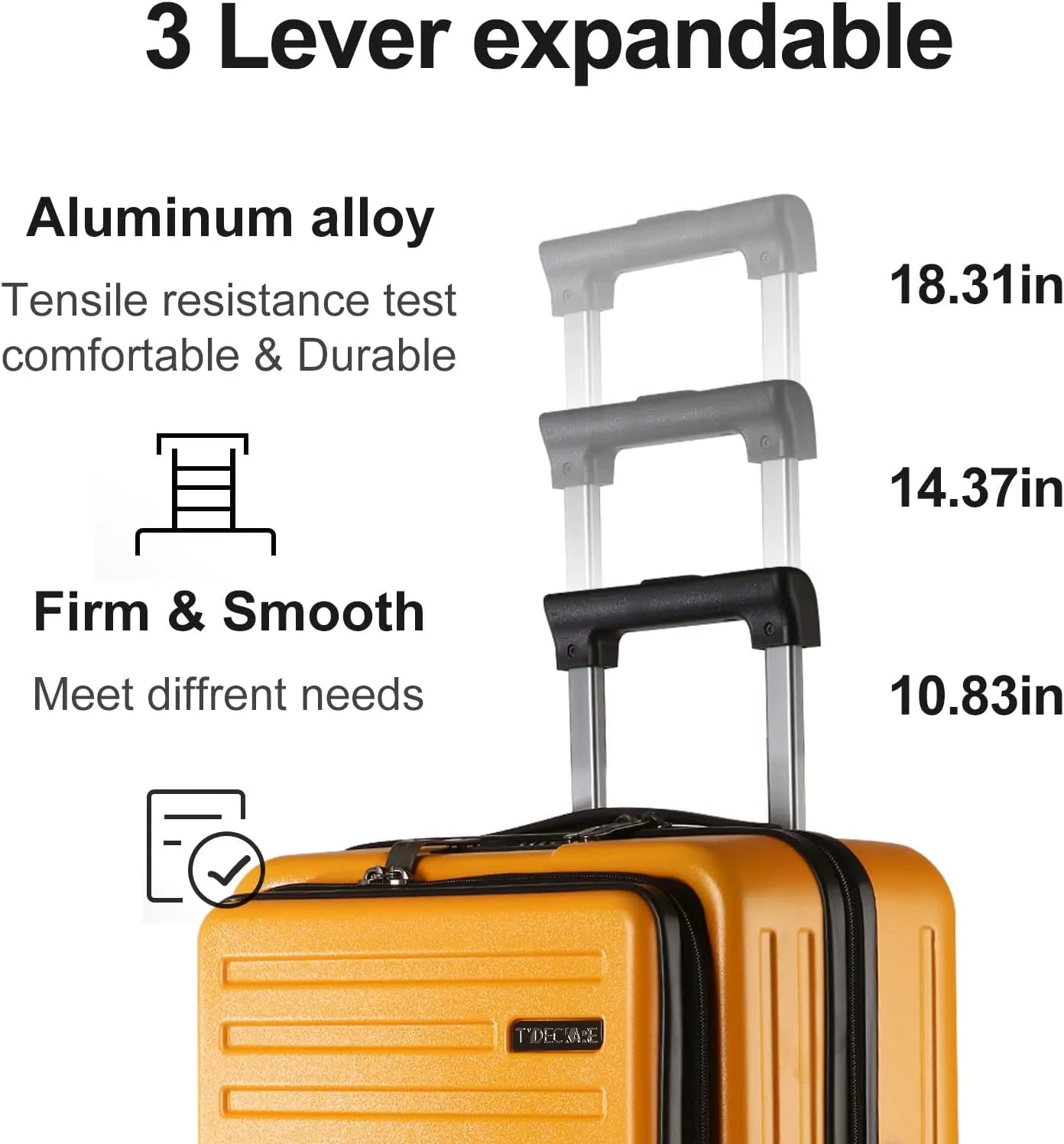 TydeCkare 20 Inch Carry On Luggage with Front Pocket, 21.65 * 15.35 * 7.87" Suitable for Airplane Overhead Bin, 34L PC ABS Hardshell, Orange