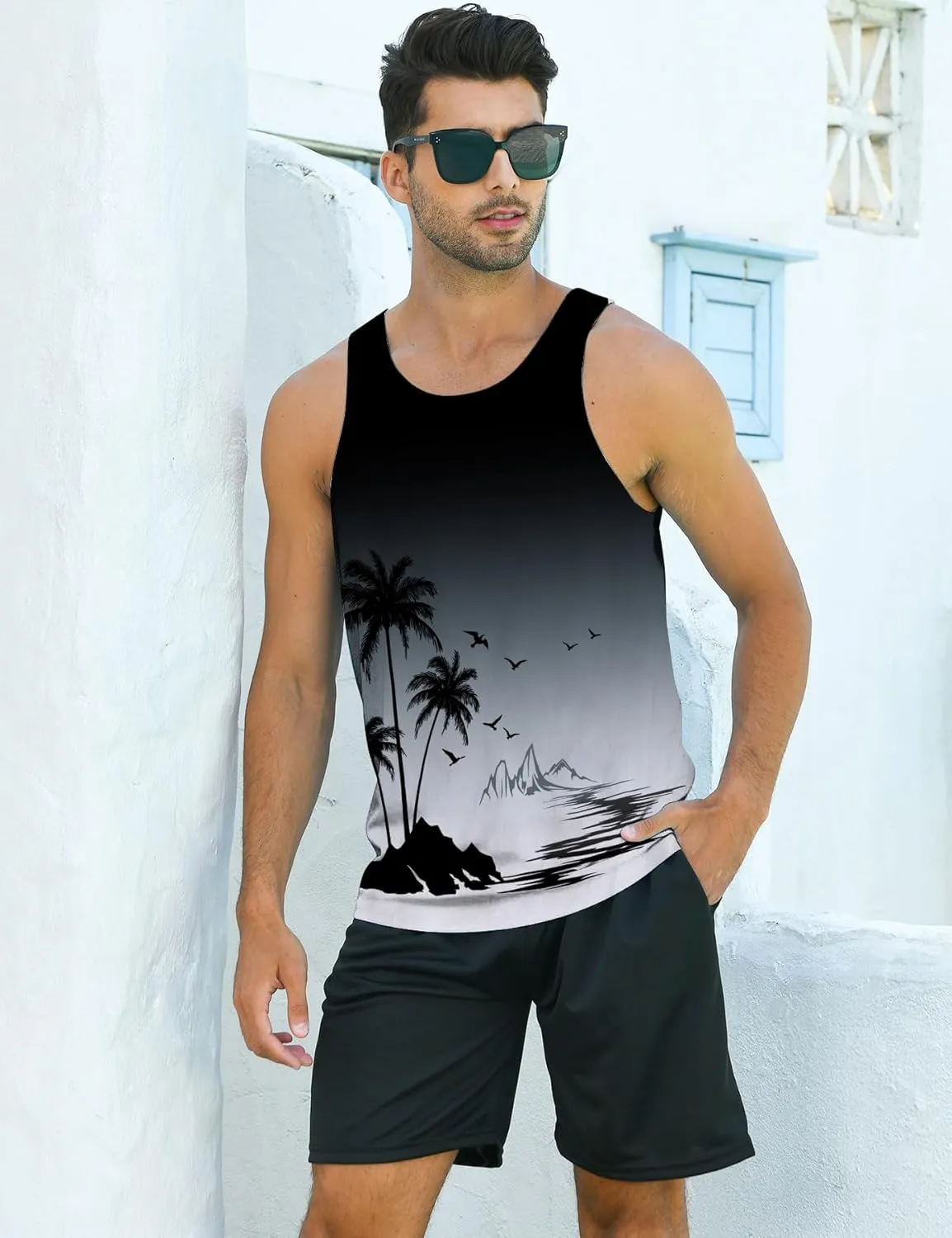uideazone Mens Beach Tank Top Summer Sleeveless Shirt Graphic Quick Dry Gym Workout Tank Top